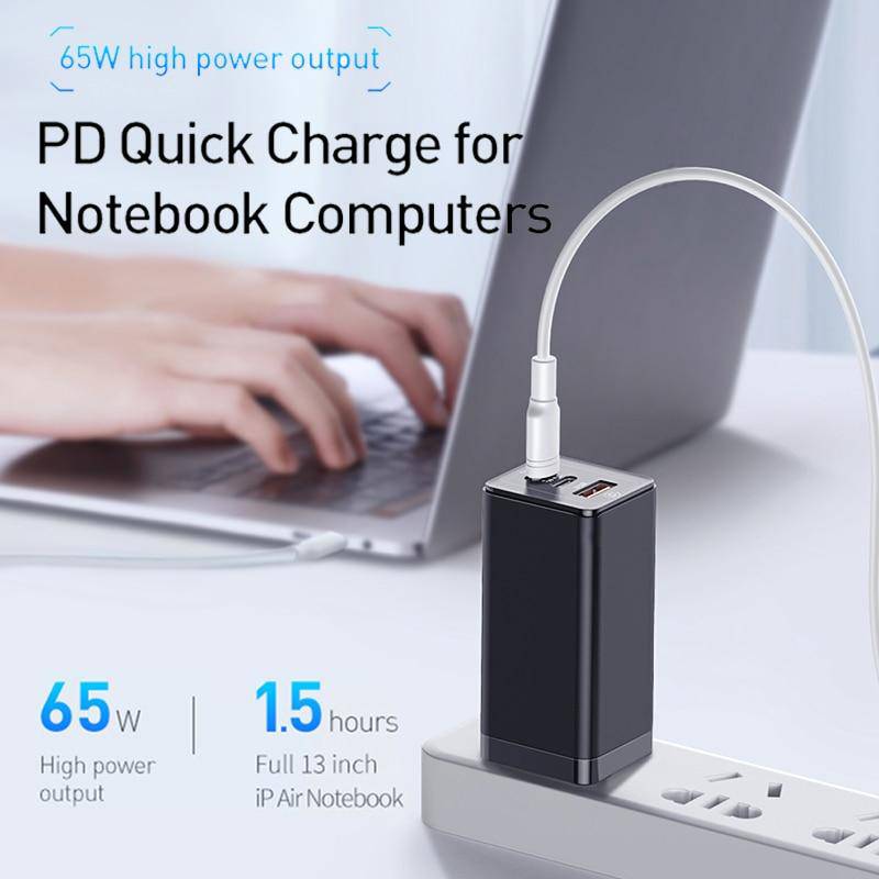 65W GaN Charger Quick Charge QC4.0 QC PD3.0 PD USB C Type C Fast Charger For Samsung Macbook iPhone