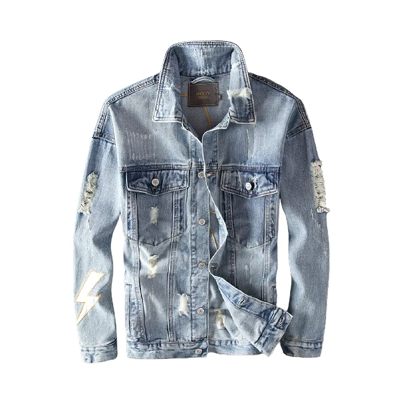 Alternative Streetwear Men's Jacket / Printed Denim Jackets For Men