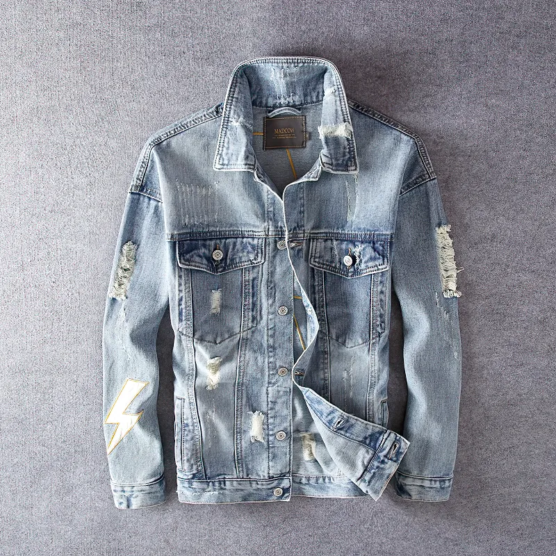 Alternative Streetwear Men's Jacket / Printed Denim Jackets For Men