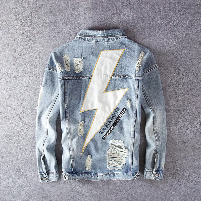 Alternative Streetwear Men's Jacket / Printed Denim Jackets For Men