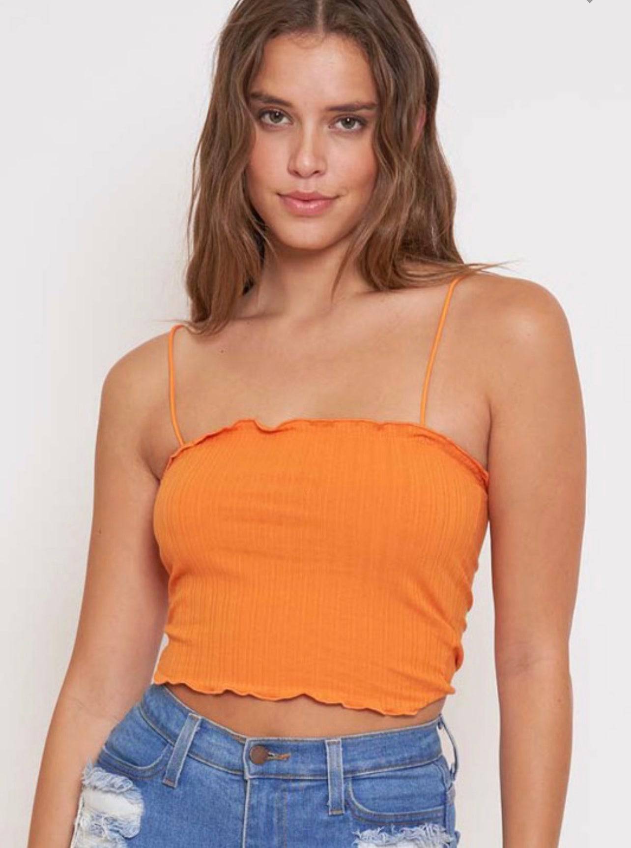 Ariel Orange Ruffle Crop Top