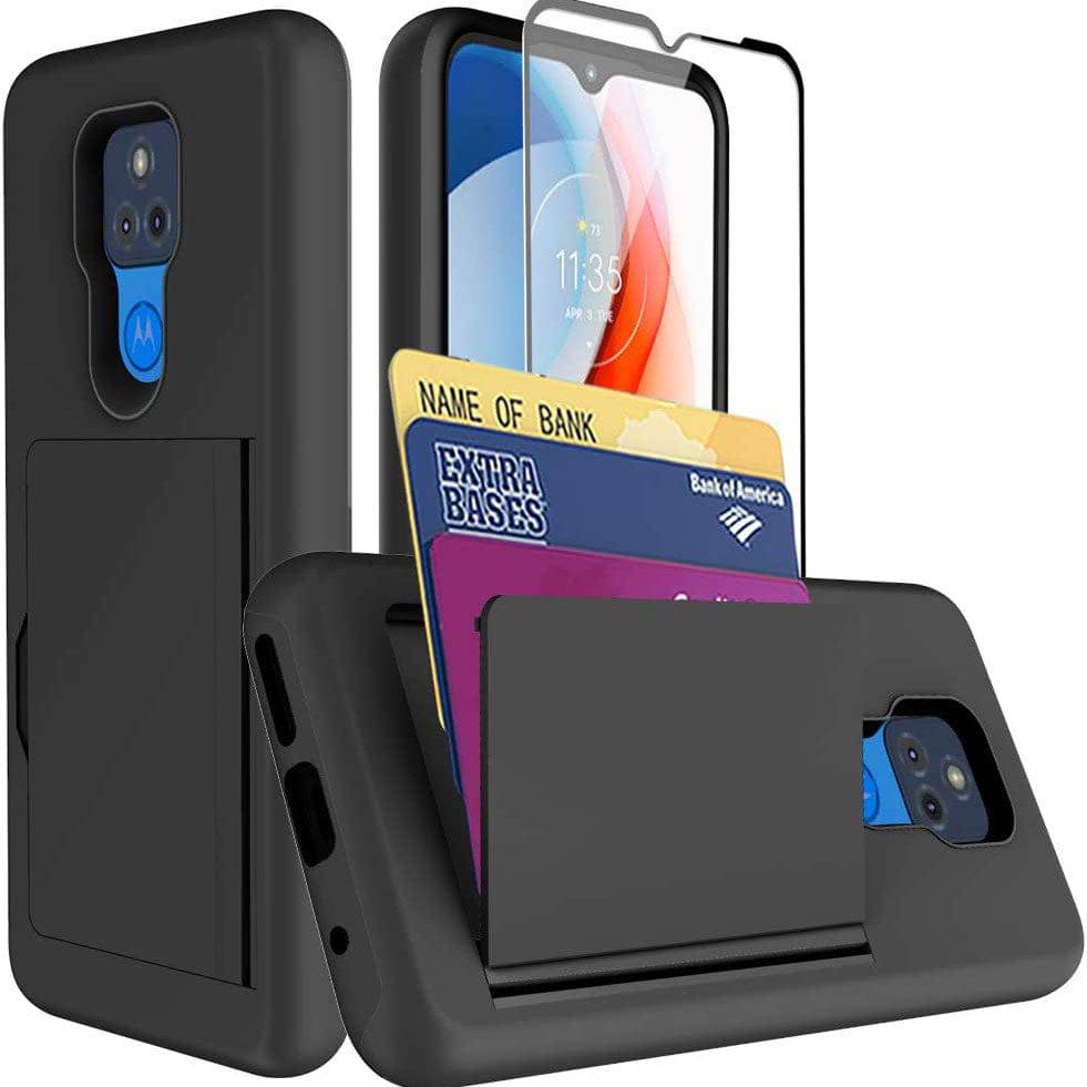 Armor Protective Card Holder Case for Moto G Play 2021 With Screen Protector