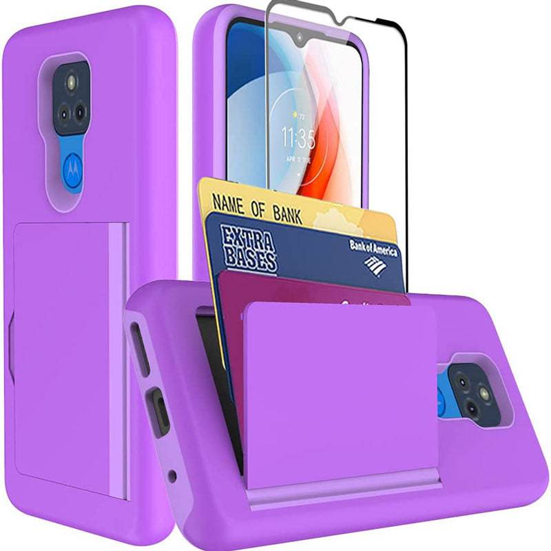 Armor Protective Card Holder Case for Moto G Play 2021 With Screen Protector