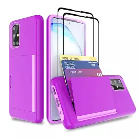 Armor Protective Card Holder Case for Samsung A Series With 2-Pack Screen Protectors