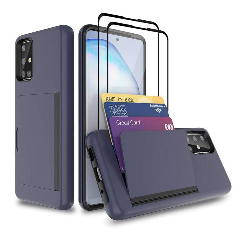 Armor Protective Card Holder Case for Samsung A Series With 2-Pack Screen Protectors