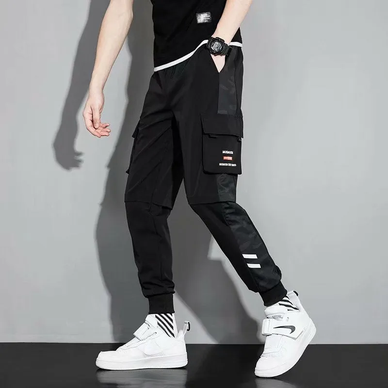 Autumn Casual Polyester Mid-Waist Full-Length Military Cargo Pants for Men