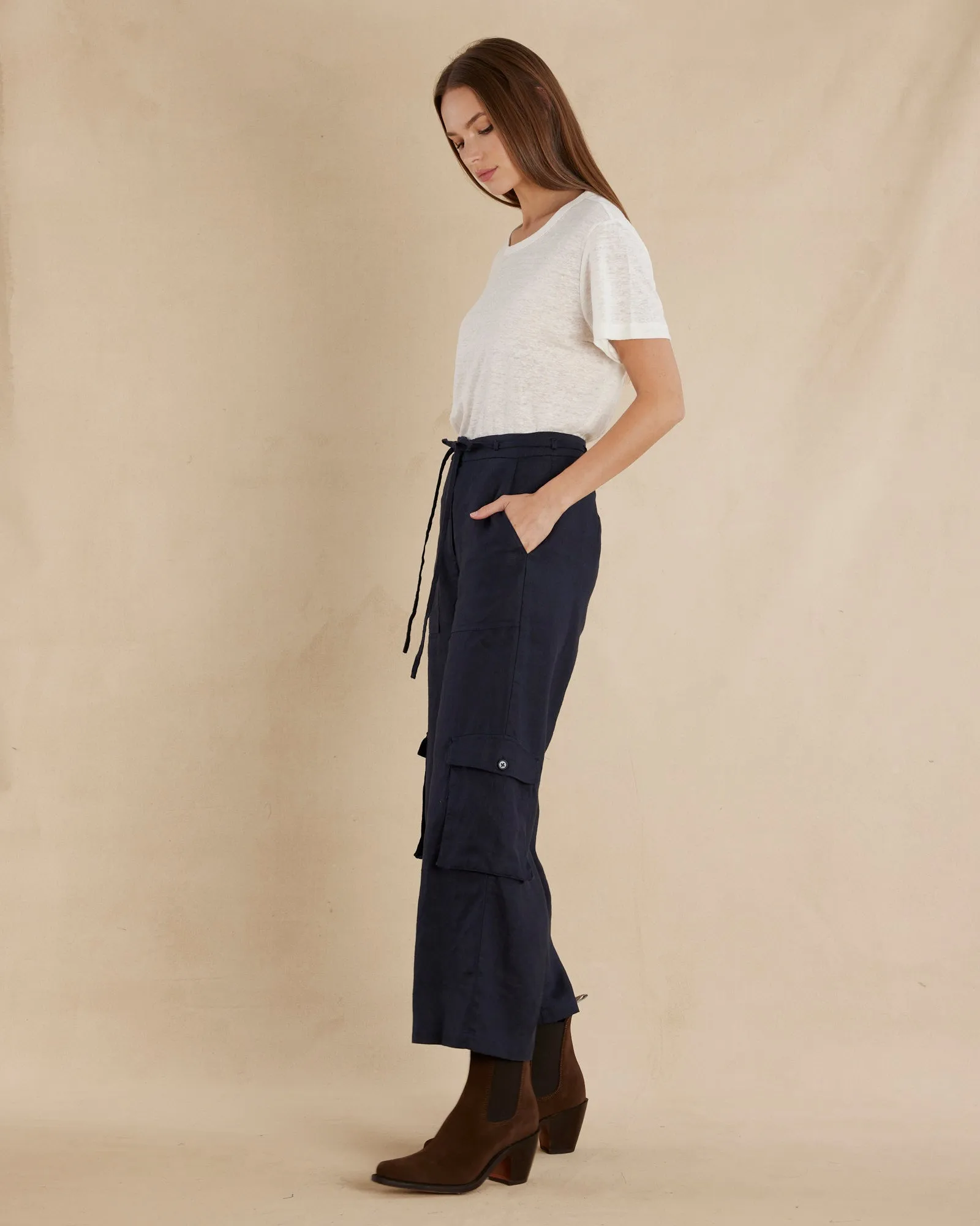 Ciel Linen Cargo Pant - Navy