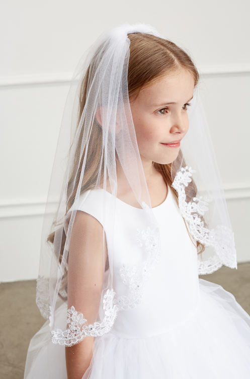 Communion Scallop Lace Trim Veil