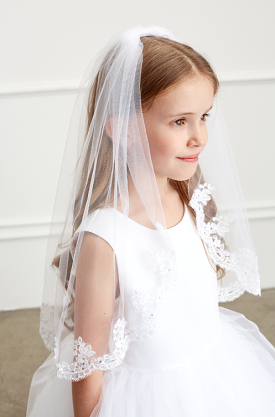 Communion Scallop Lace Trim Veil