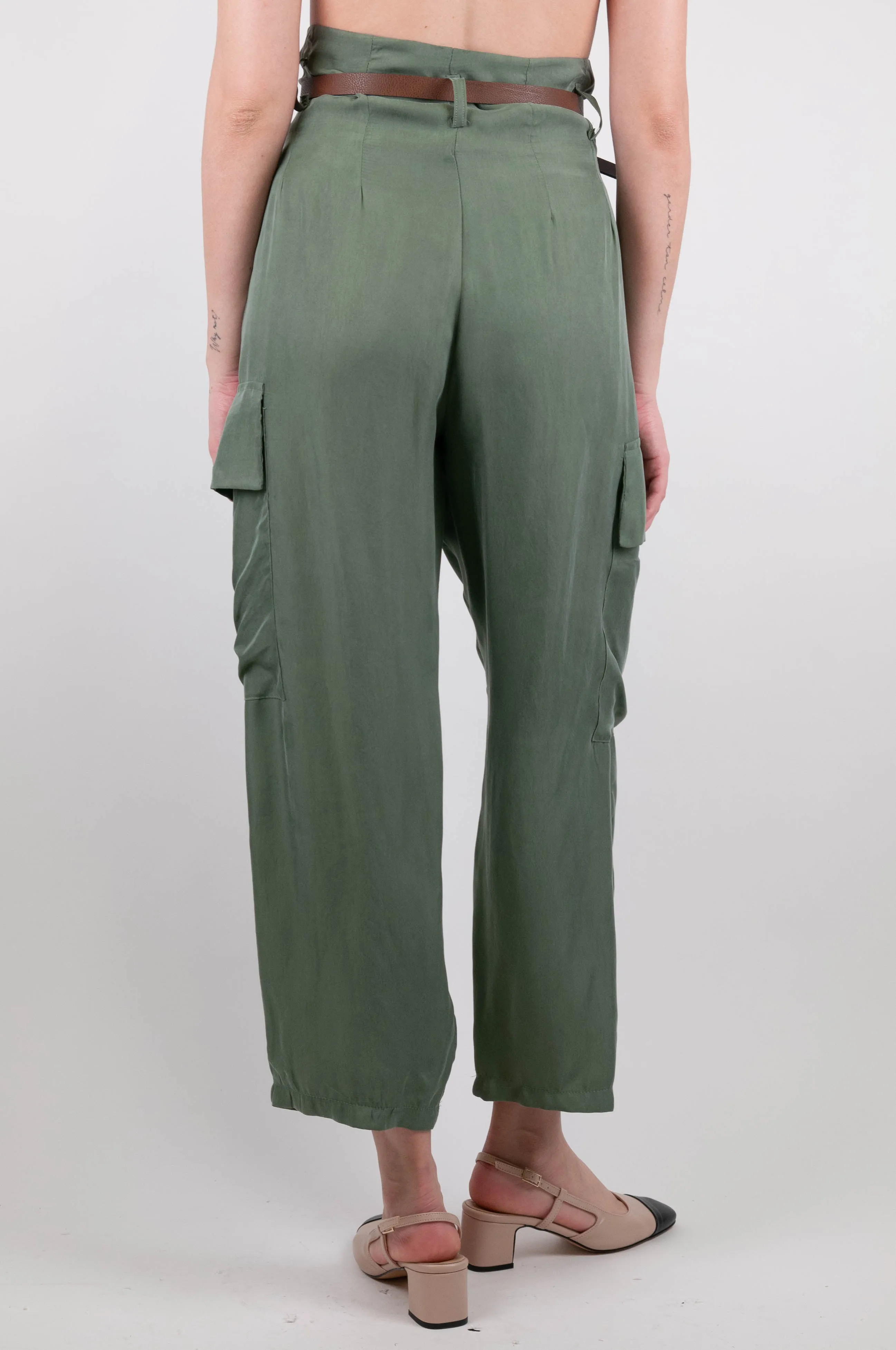 Dixie - Pantalone cargo con pinces in cupro