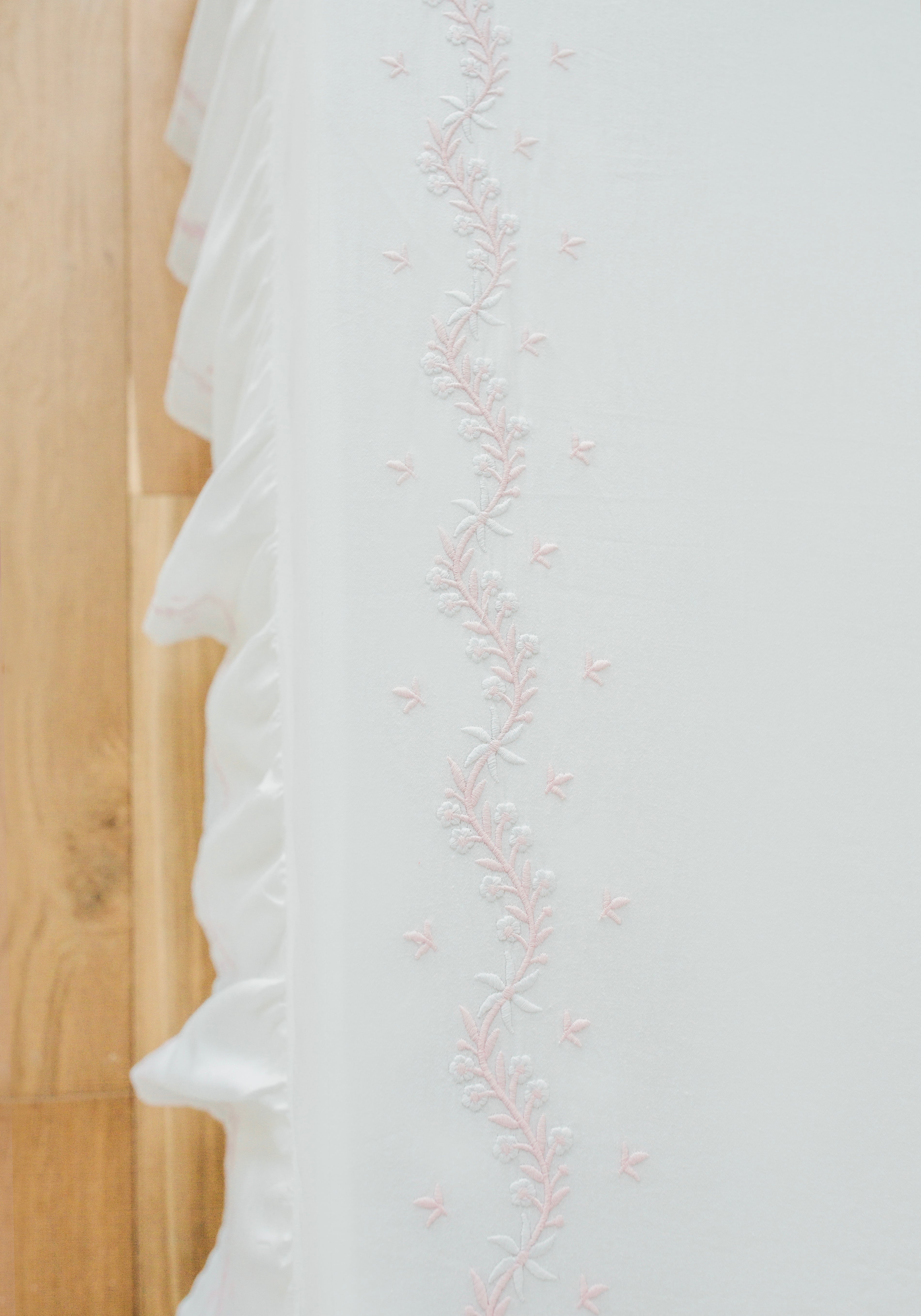 Embroidered Crib Sheet - Blush