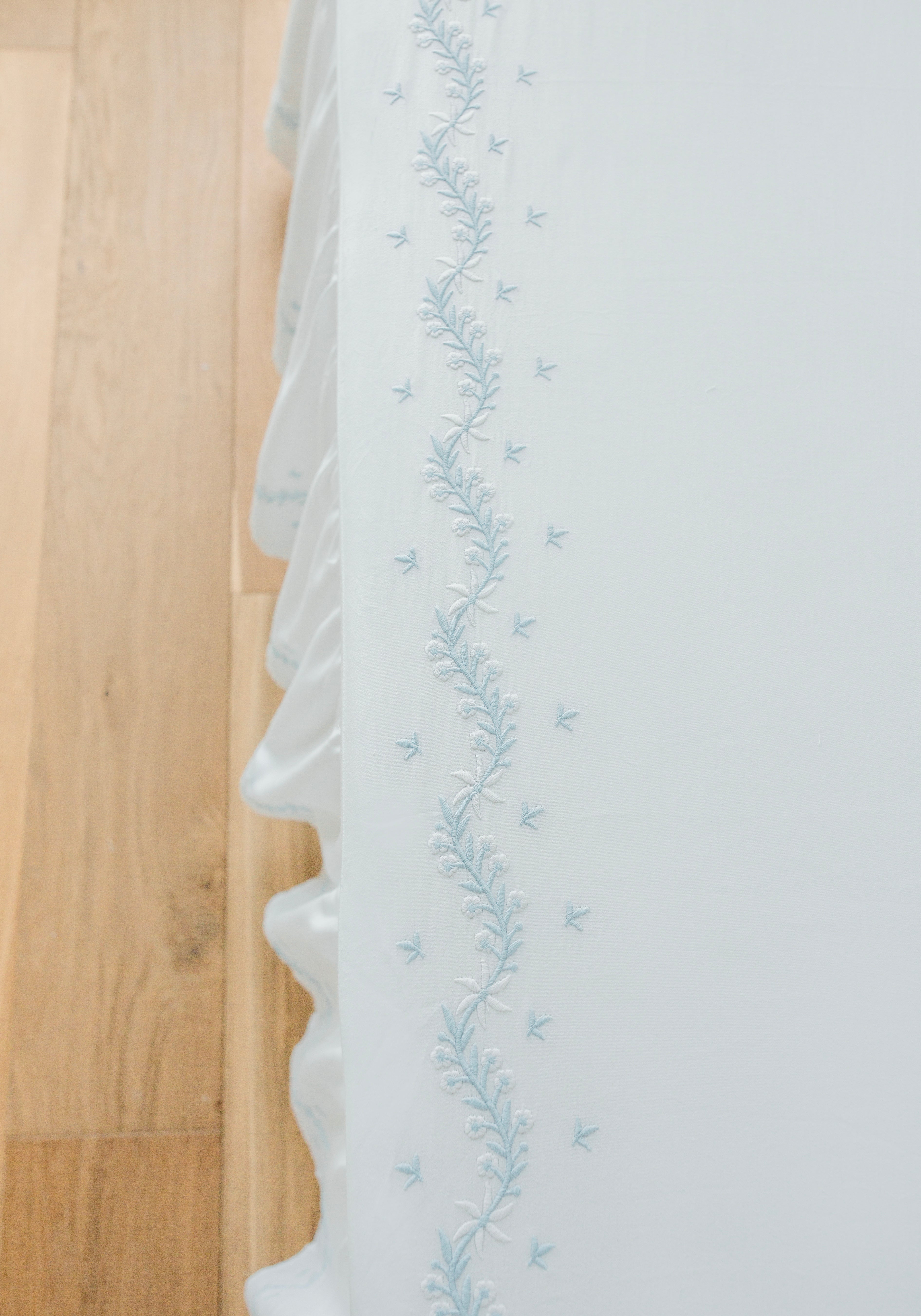 Embroidered Crib Sheet - Sky