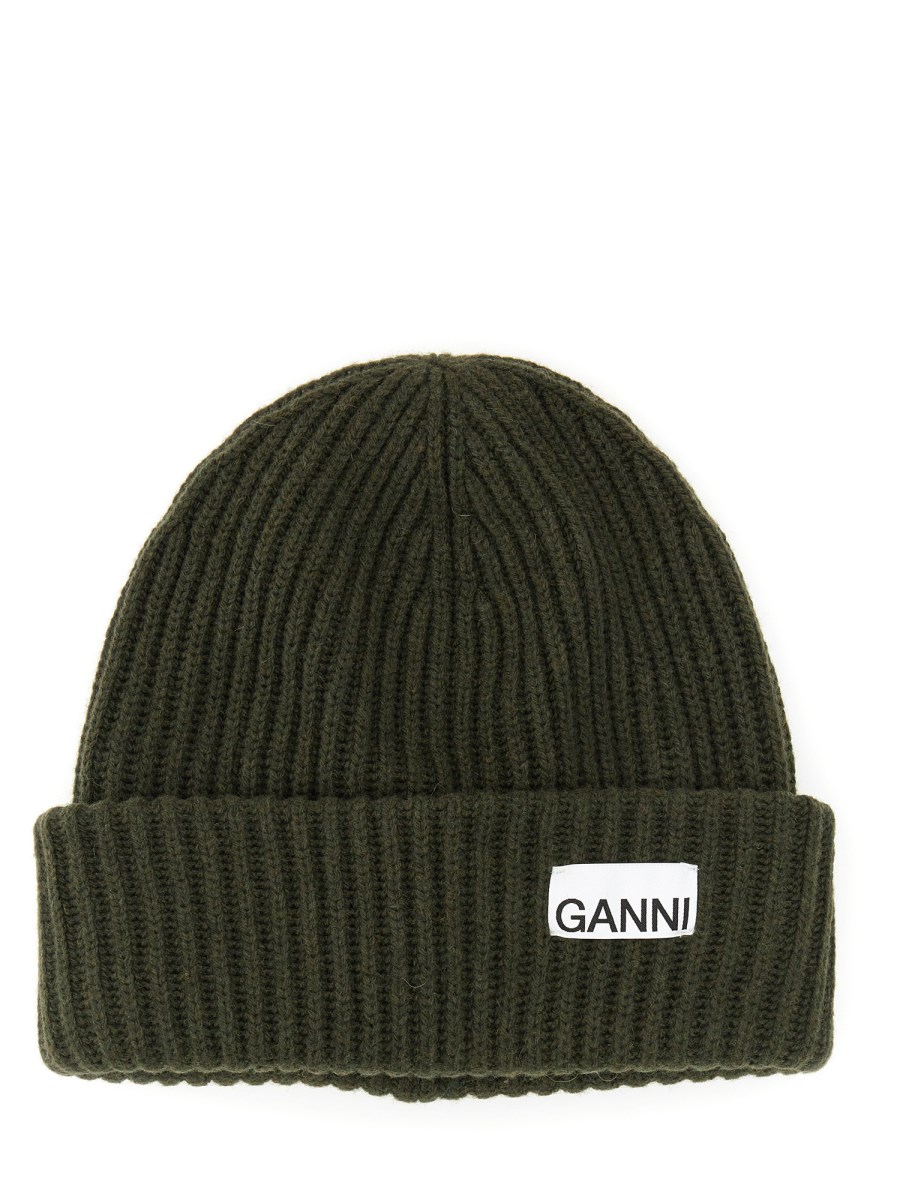 GANNI    BEANIE HAT WITH LOGO