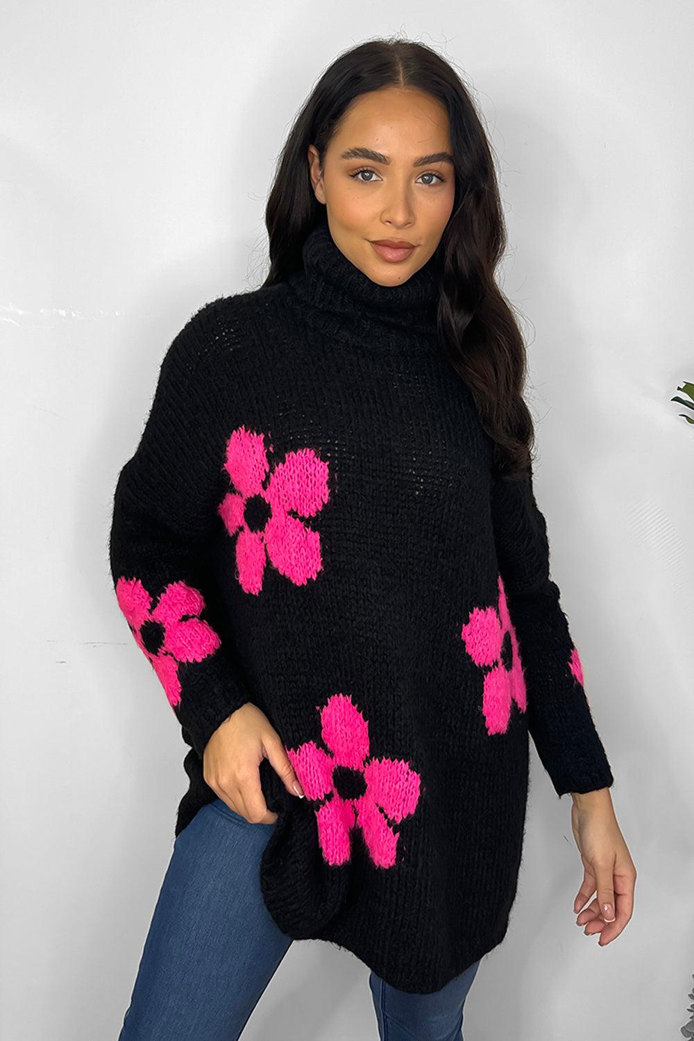 High Neck Super Soft Knit Floral Pattern Pullover