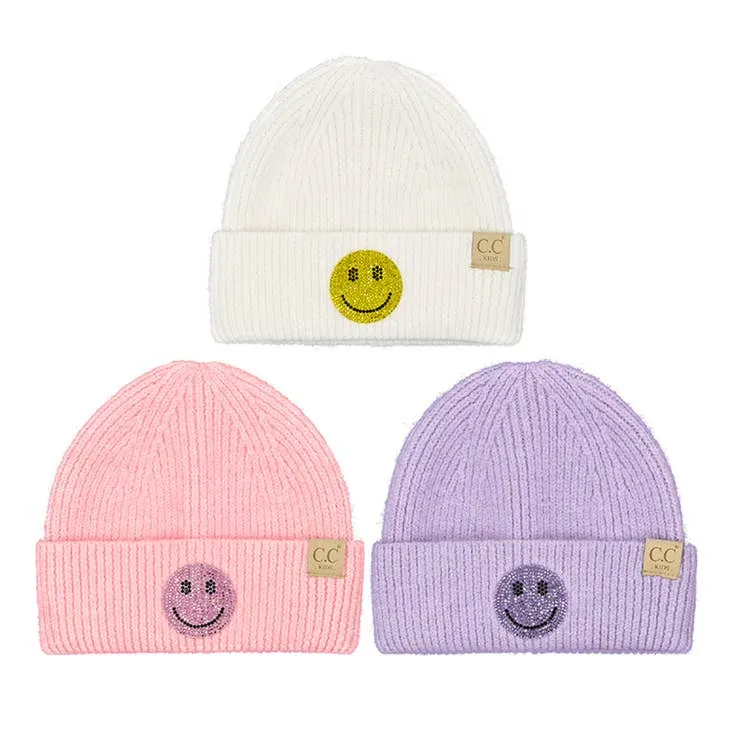 KIDS HAPPY FACE RHINESTONE PATCH CUFF BEANIE | IVY