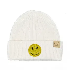 KIDS HAPPY FACE RHINESTONE PATCH CUFF BEANIE | IVY