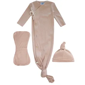 Kipp Baby Pink Waffle Knotted Gown Set