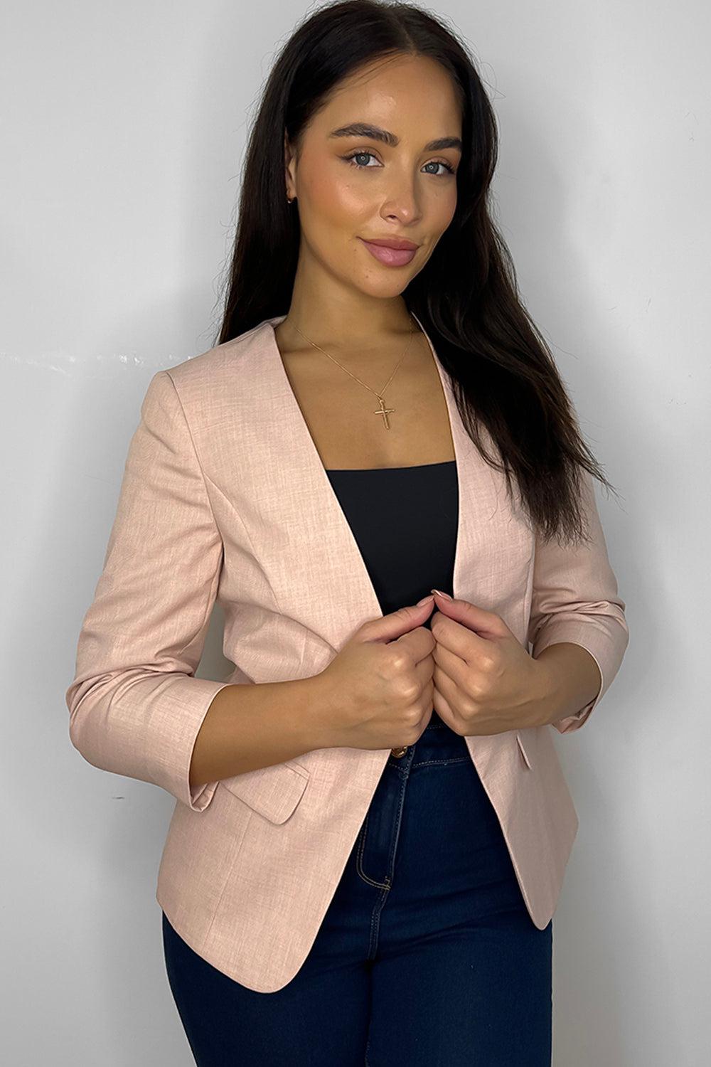 Lapelless Open Front Smart Blazer