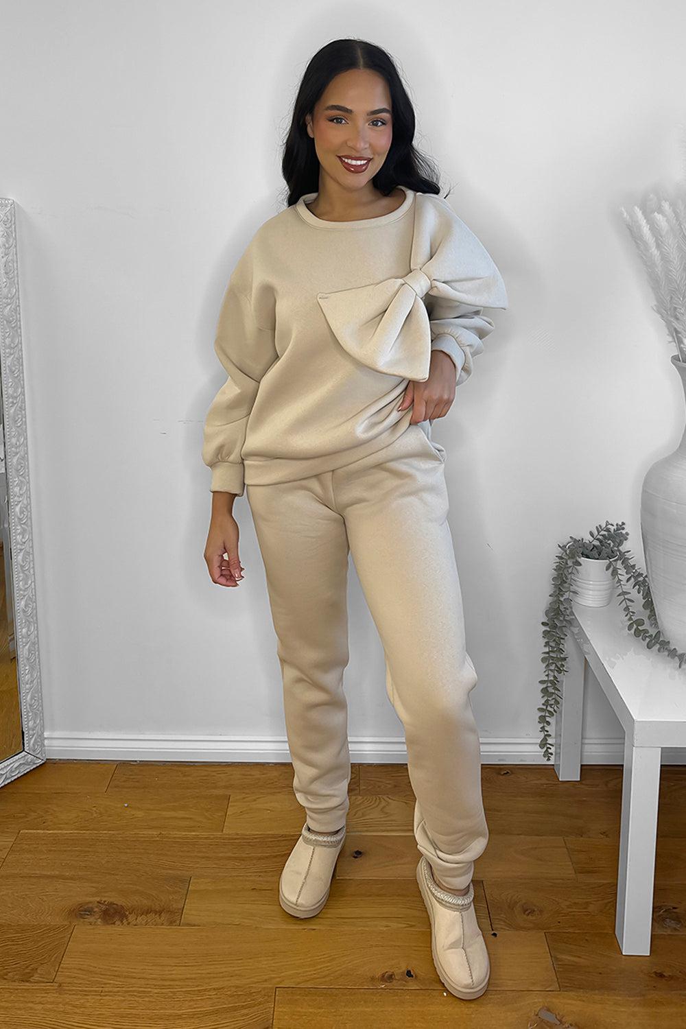 Large Bow Detail Sweatshirt And Trousers Loungewear Set