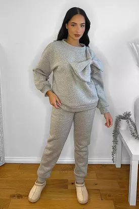 Large Bow Detail Sweatshirt And Trousers Loungewear Set