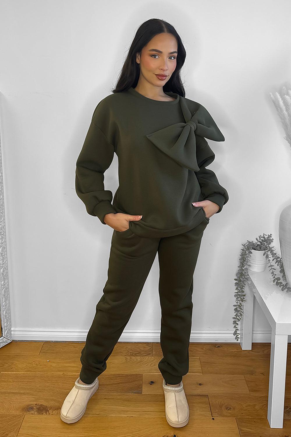 Large Bow Detail Sweatshirt And Trousers Loungewear Set