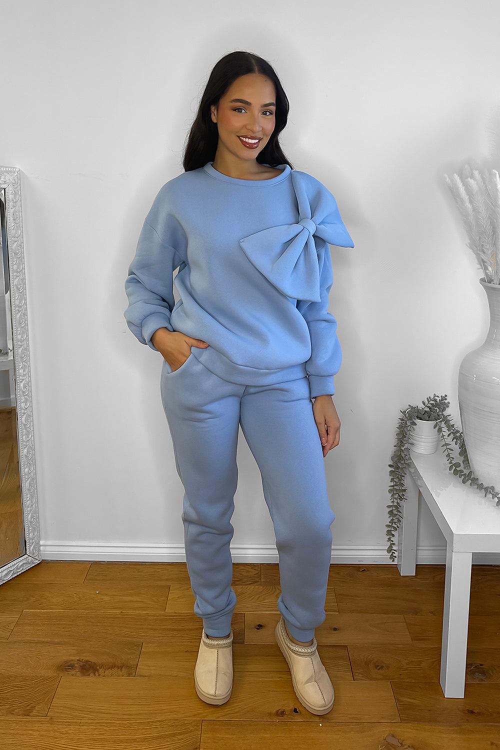 Large Bow Detail Sweatshirt And Trousers Loungewear Set