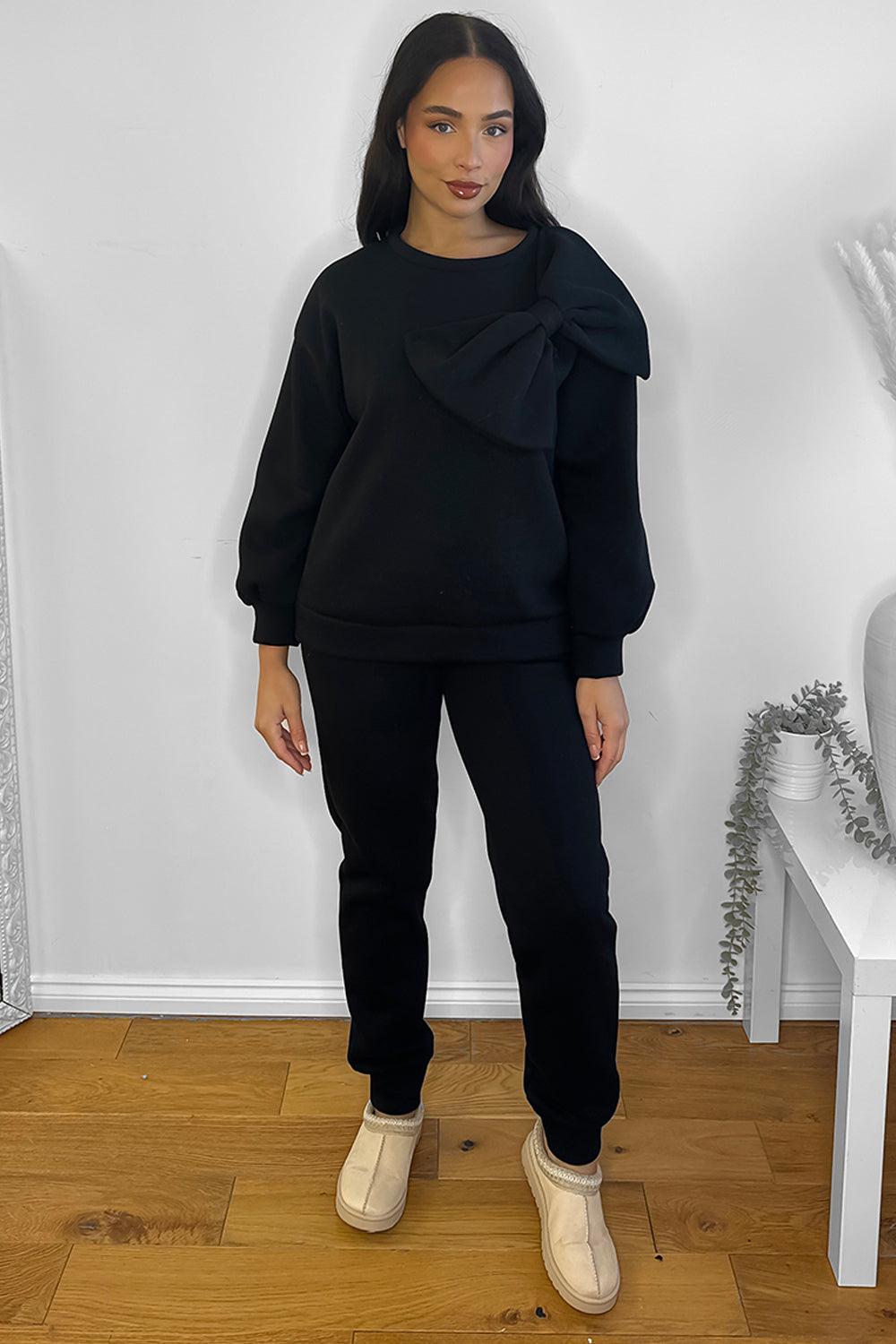 Large Bow Detail Sweatshirt And Trousers Loungewear Set