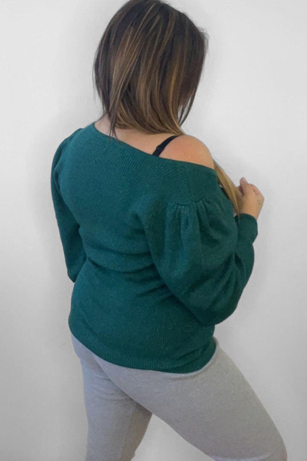 Large Scoop Neckline Puff Sleeve Jumper