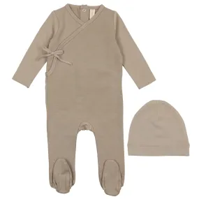 Lilette Taupe Brushed Cotton Wrapover Stretchie and Beanie