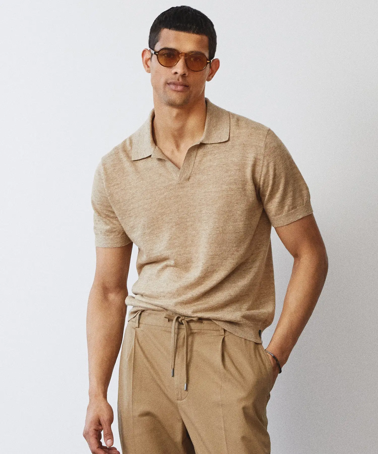 Linen Montauk Sweater Polo in Weathered Oak