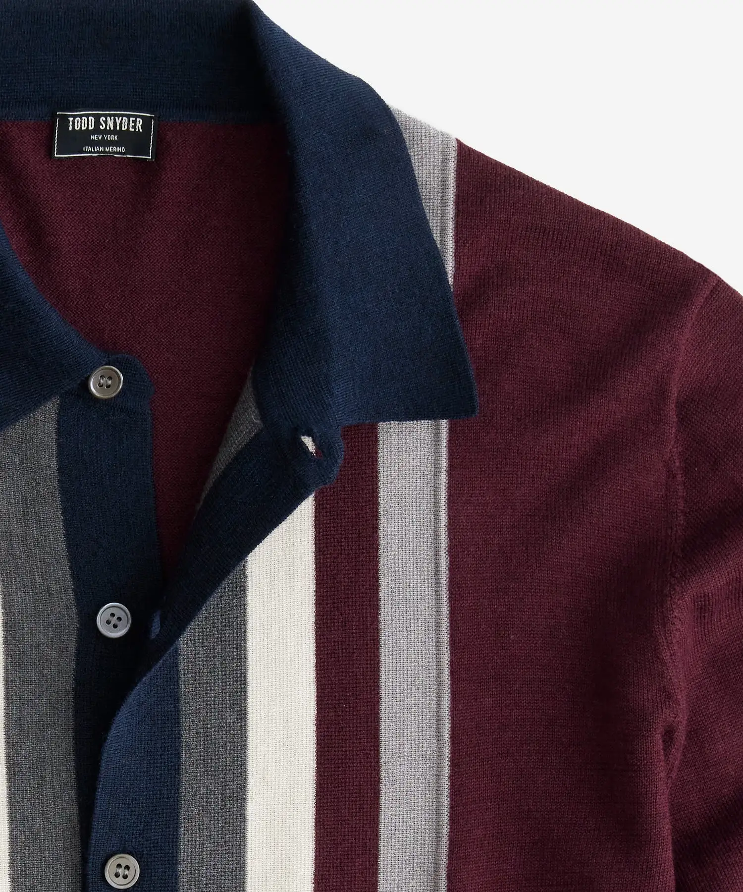 Long Sleeve Full Placket Stripe Sweater Polo in Maroon