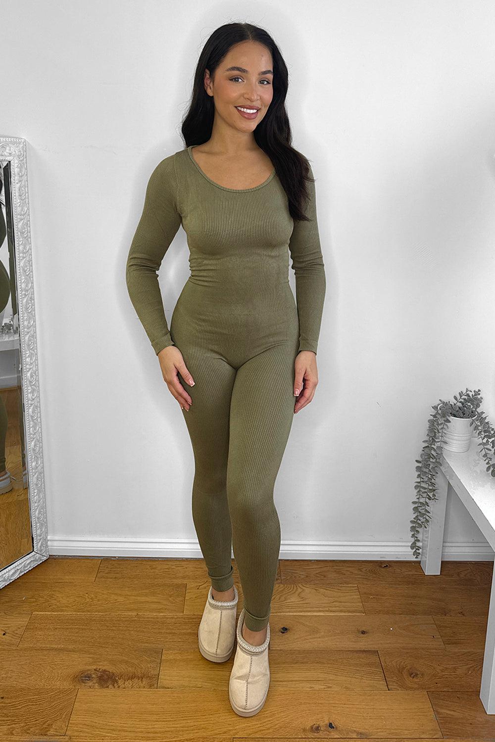 Mini Rib Stretch Fabric Scoop Neck Onesie Jumpsuit