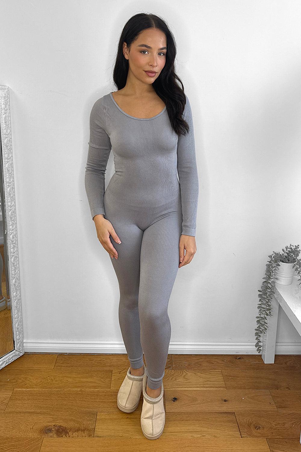 Mini Rib Stretch Fabric Scoop Neck Onesie Jumpsuit