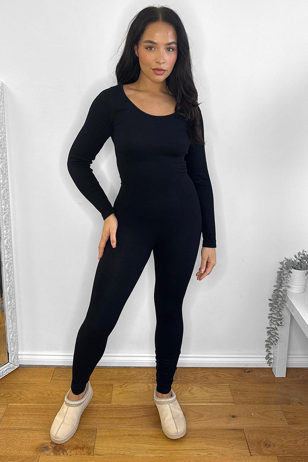 Mini Rib Stretch Fabric Scoop Neck Onesie Jumpsuit