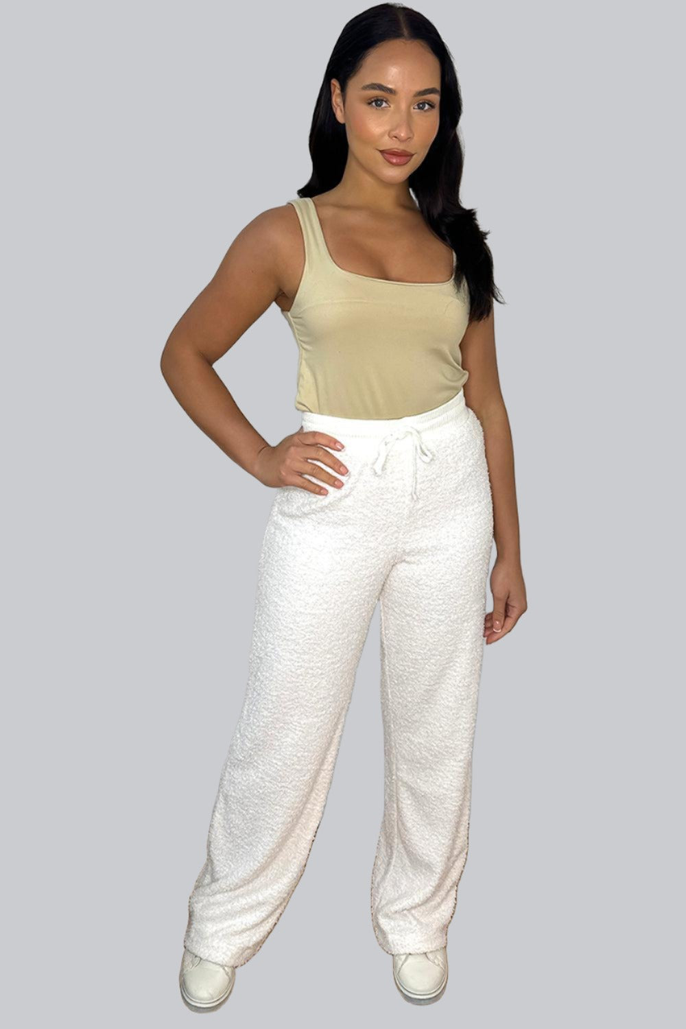 Off White Crepe Wide Leg Trousers