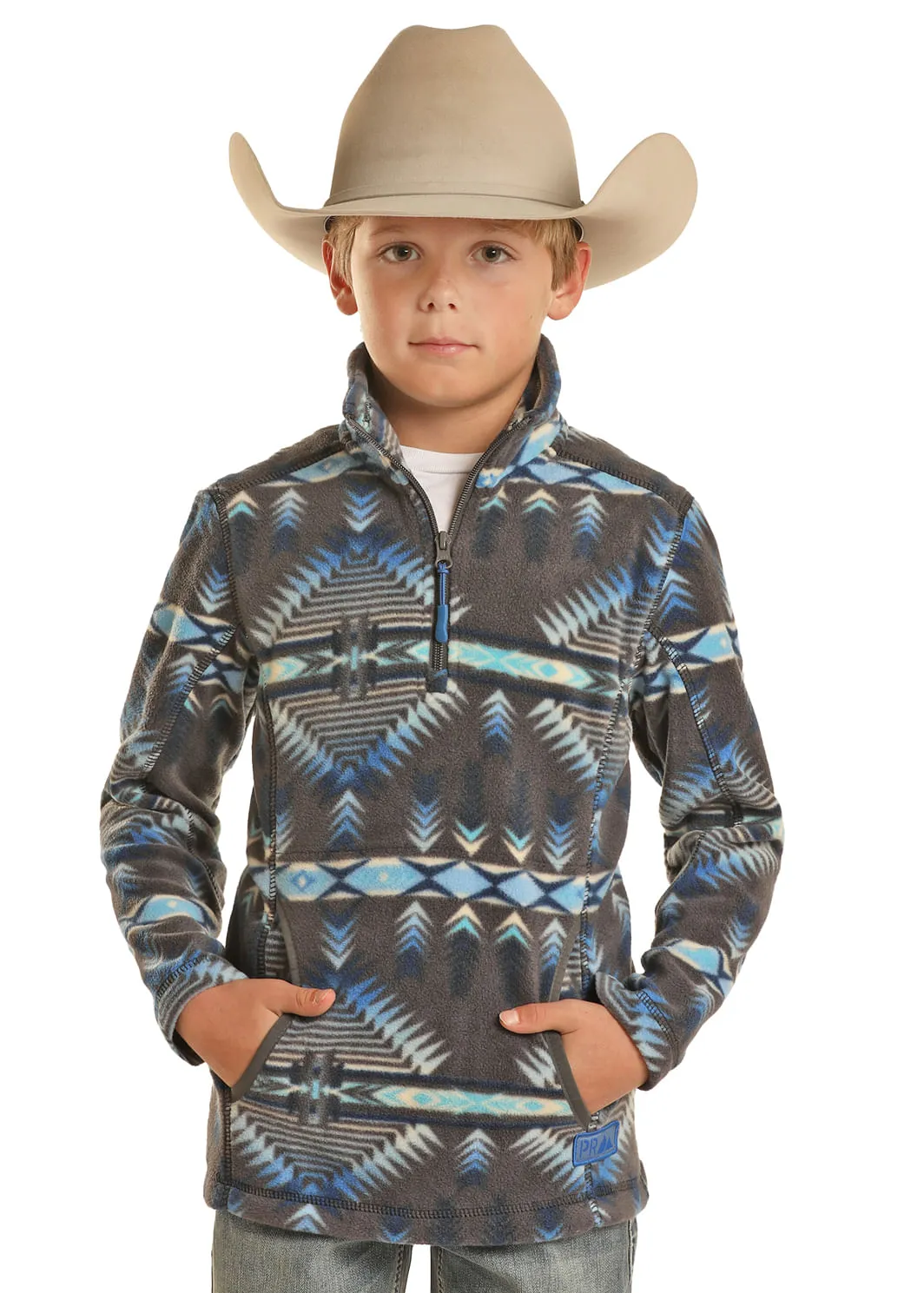 Panhandle Slim Boys Blue Aztec Fleece Pullover