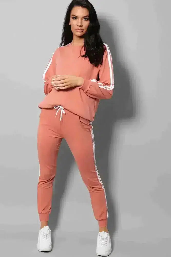 Peach Slogan Back Side Twin Stripe Detail 2 Piece Tracksuit