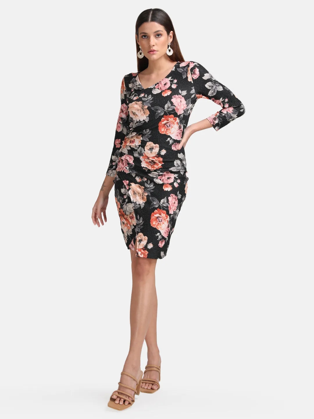 Printed Wrap Midi Dress With Pleats