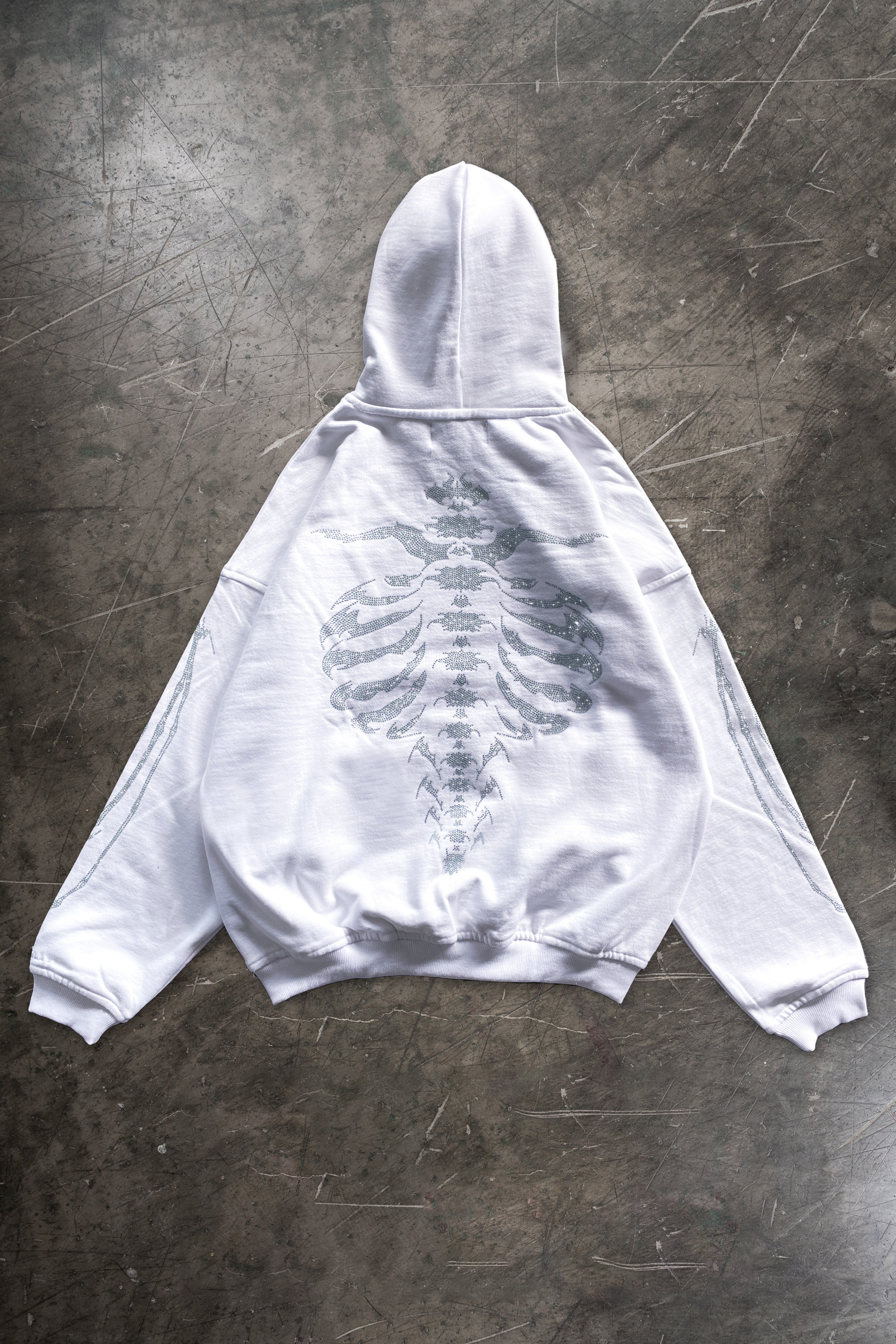 RIBCAGE RHINESTONE WHITE HOODIE