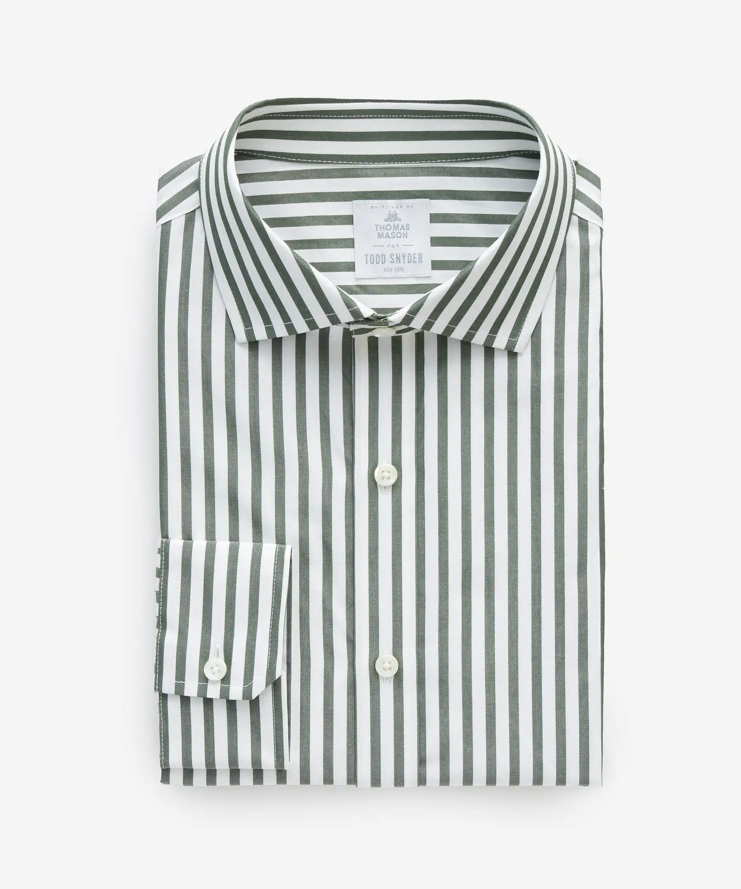 Spread Collar Poplin Dress Shirt in Green Stripe