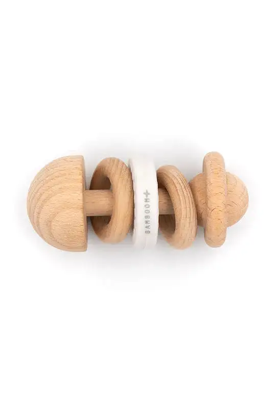 Wood and Silicone Rattle - White