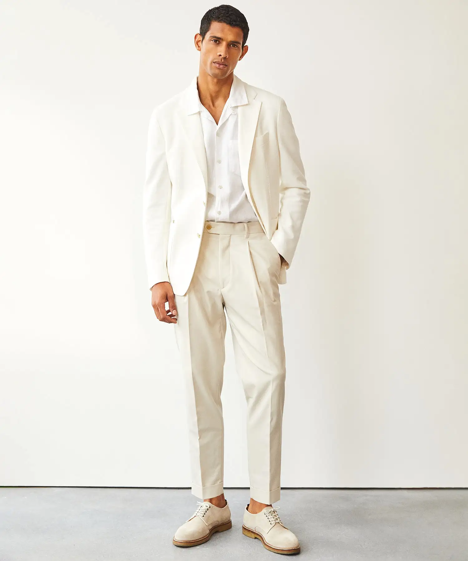 Wool Cotton Madison Trouser in Coastal White