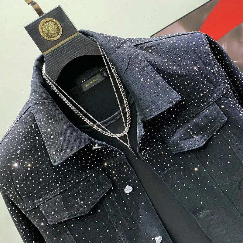 Xituodai 2024 New Hot Fix Denim Jackets For Men Solid Long Sleeve Patchwork Loose Single Breasted Coat Men's Summer Fashion 21F3